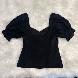 Nine West Black Rayon Side Zip Puff Sleeve Square Neck Women’s Blouse Size Small